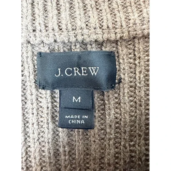 J.Crew Woodsman Ribbed Knit Sweater Men M Leather Shoulder Patches Brown EUC - Picture 2 of 10